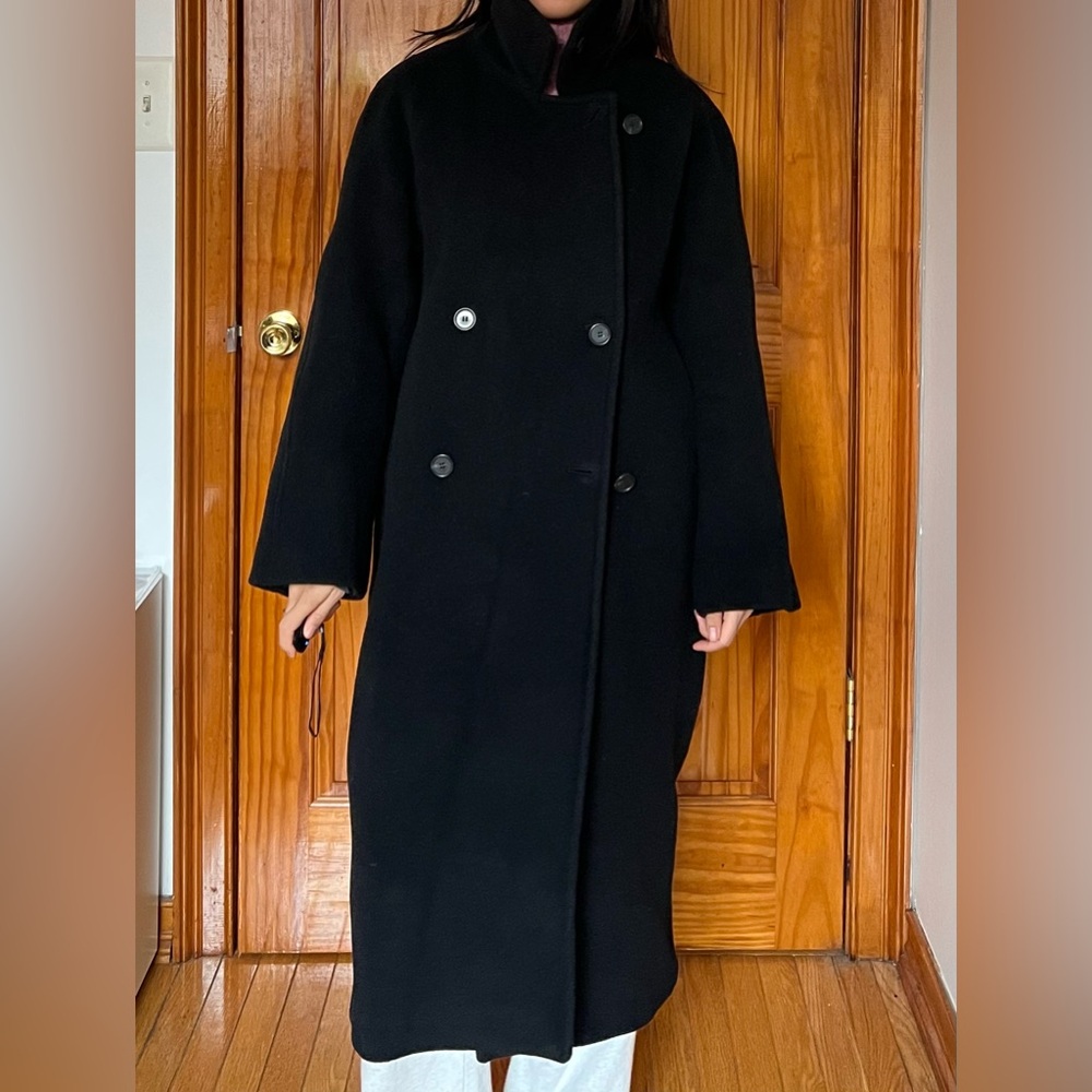 COS Women’s Oversized Double-breasted Wool Long Coat in Black - Picture 11 of 11